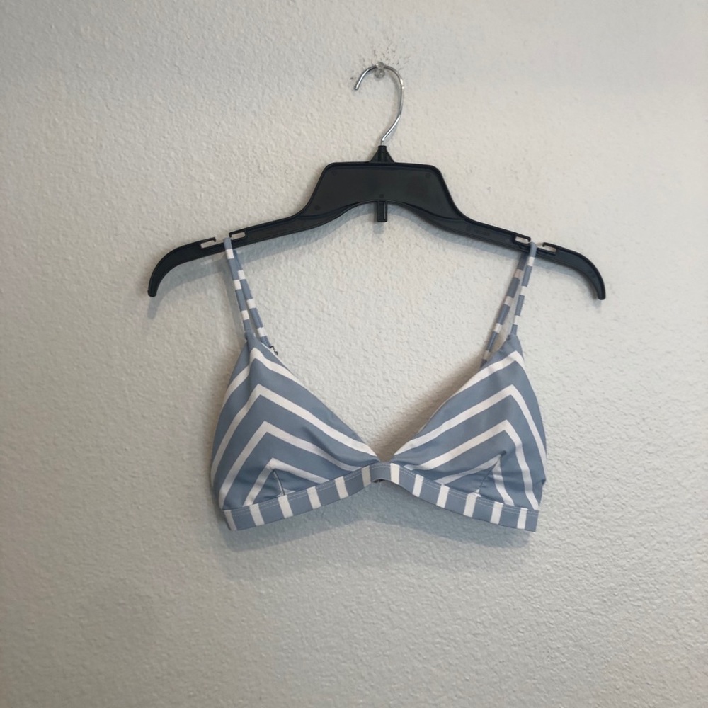 Blue and white striped bikini top